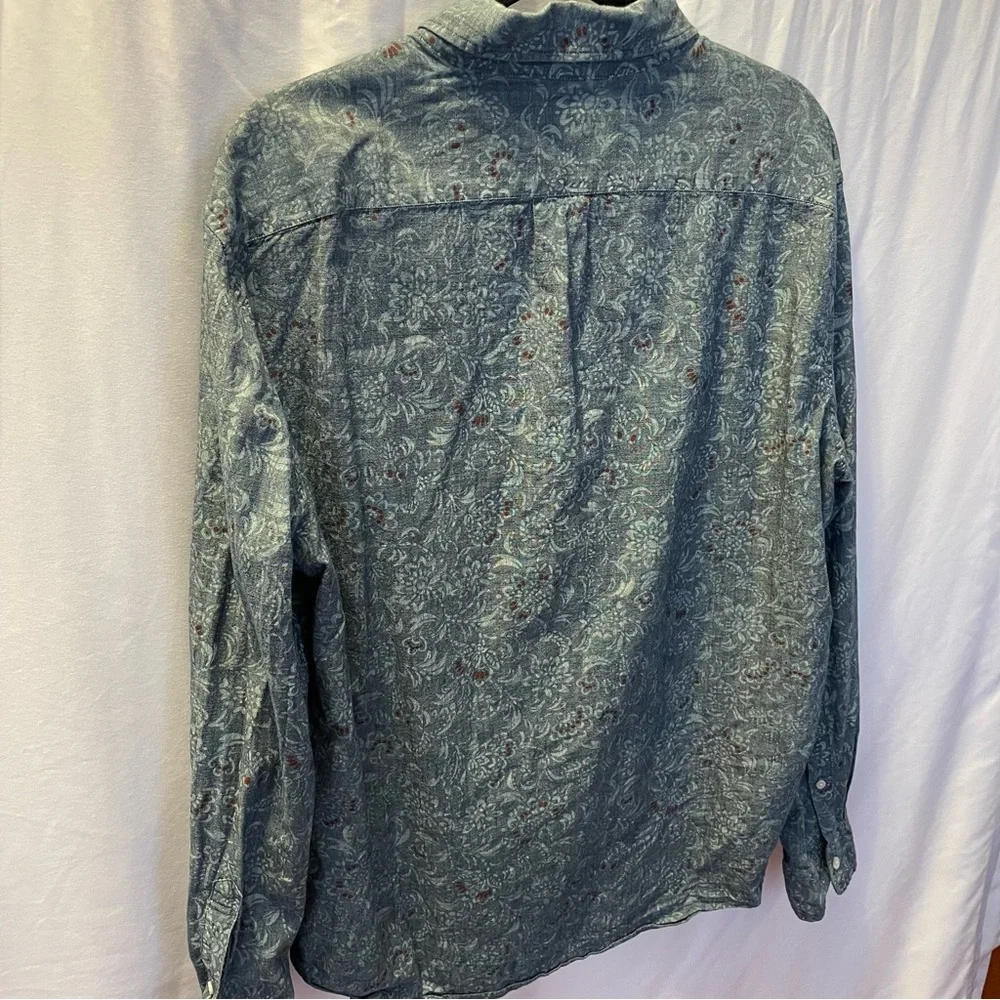 J Crew Men's Slim Fit Blue Floral Paisley Button Down Cotton Dress Shirt Size XL